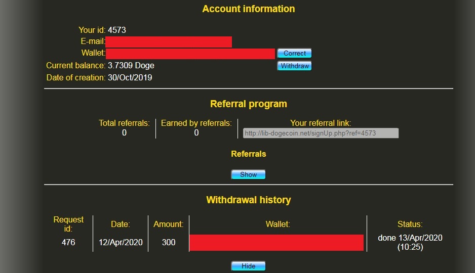 سایت کلیکی دوج‌کوین (وضعیت: معتبر)