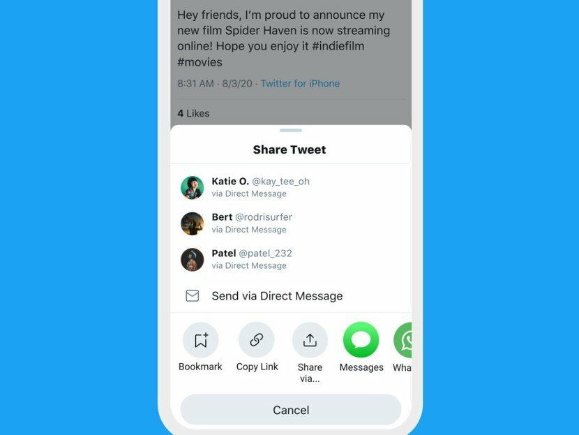 منو جدید اشتراک گذاری توییتر